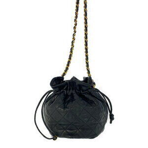 Chanel Matelasse Drawstring Chain Shoulder Bag Lambskin Black